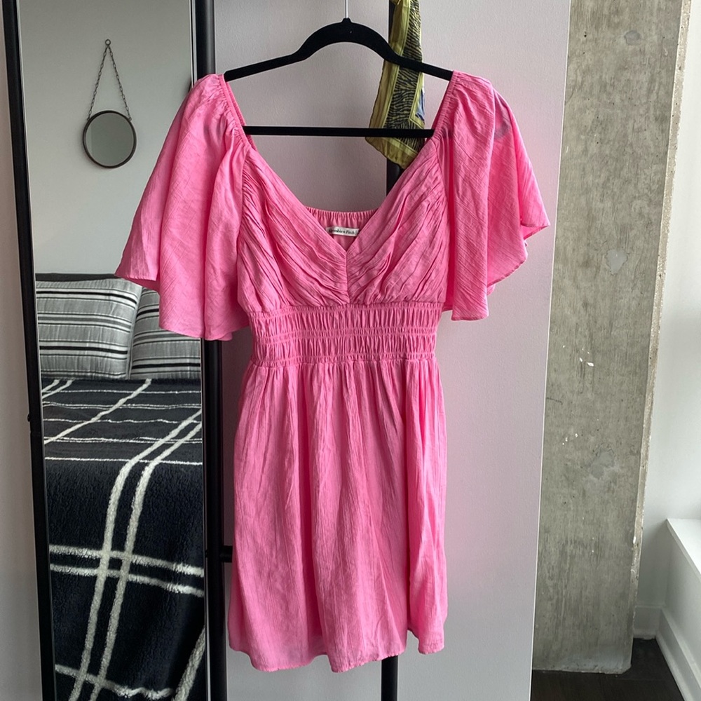 Angel Sleeve Smocked Waist Mini Dress